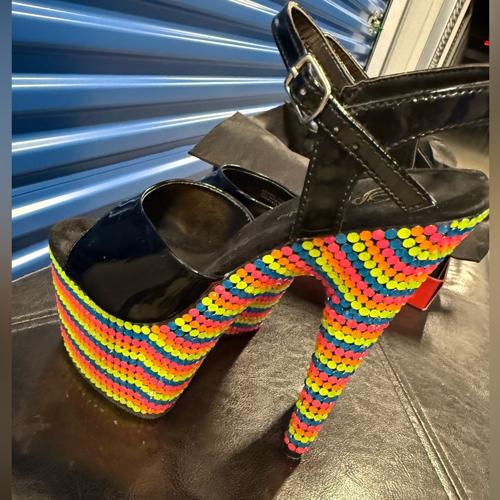 Pleaser Multicolor Rhinestone Platform Heels - image 3